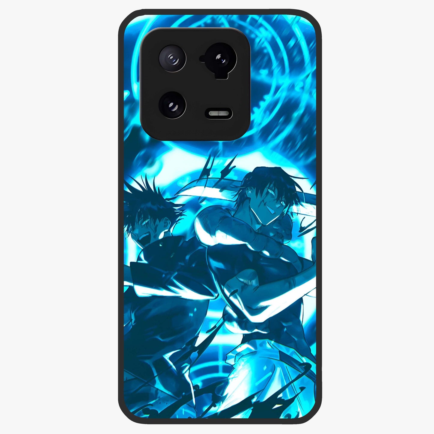 Cursed Energy Clash Glass Case showing flat back view with intense cursed energy artwork and glossy glass finish.