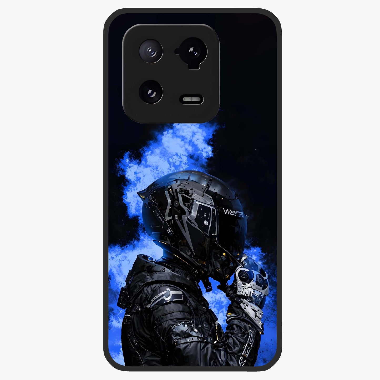 Cyber Sentinel Protocol Glass Case showing flat back view with futuristic cyber themed artwork and glossy glass finish.