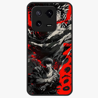 Demon Sword Resolve Glass Case showing flat back view with fierce sword warrior artwork and glossy glass finish.