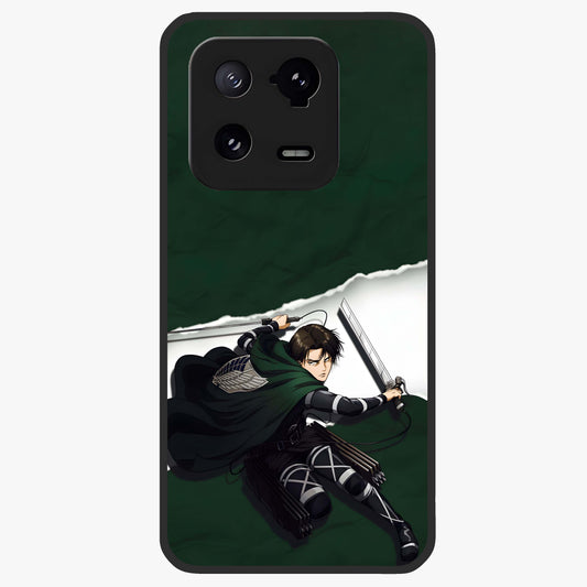 Emerald War Vanguard Glass Case showing flat back view with powerful warrior themed artwork and glossy glass finish.