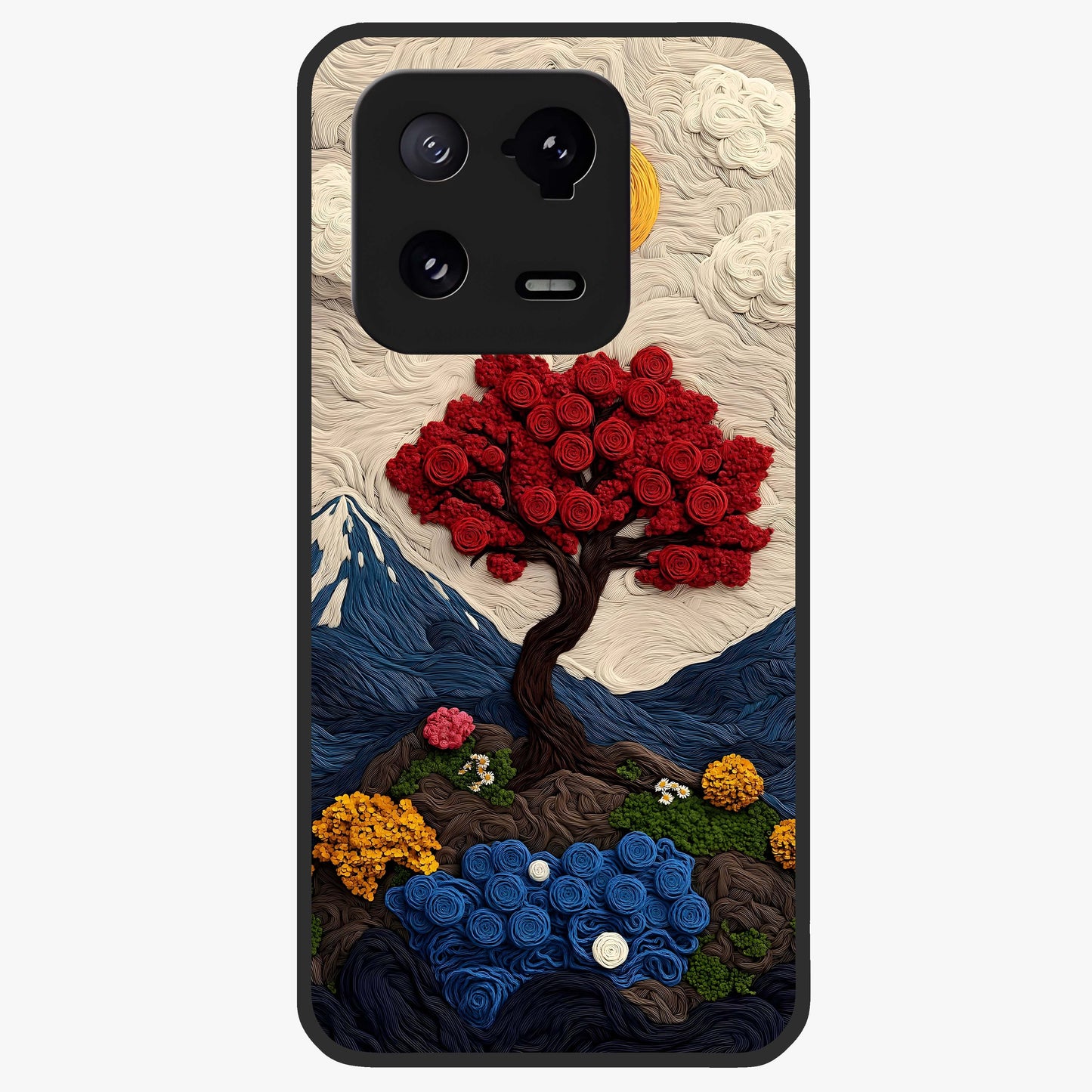 Eternal Nature Tapestry Glass Case showing flat back view with intricate nature tapestry artwork and glossy glass finish.
