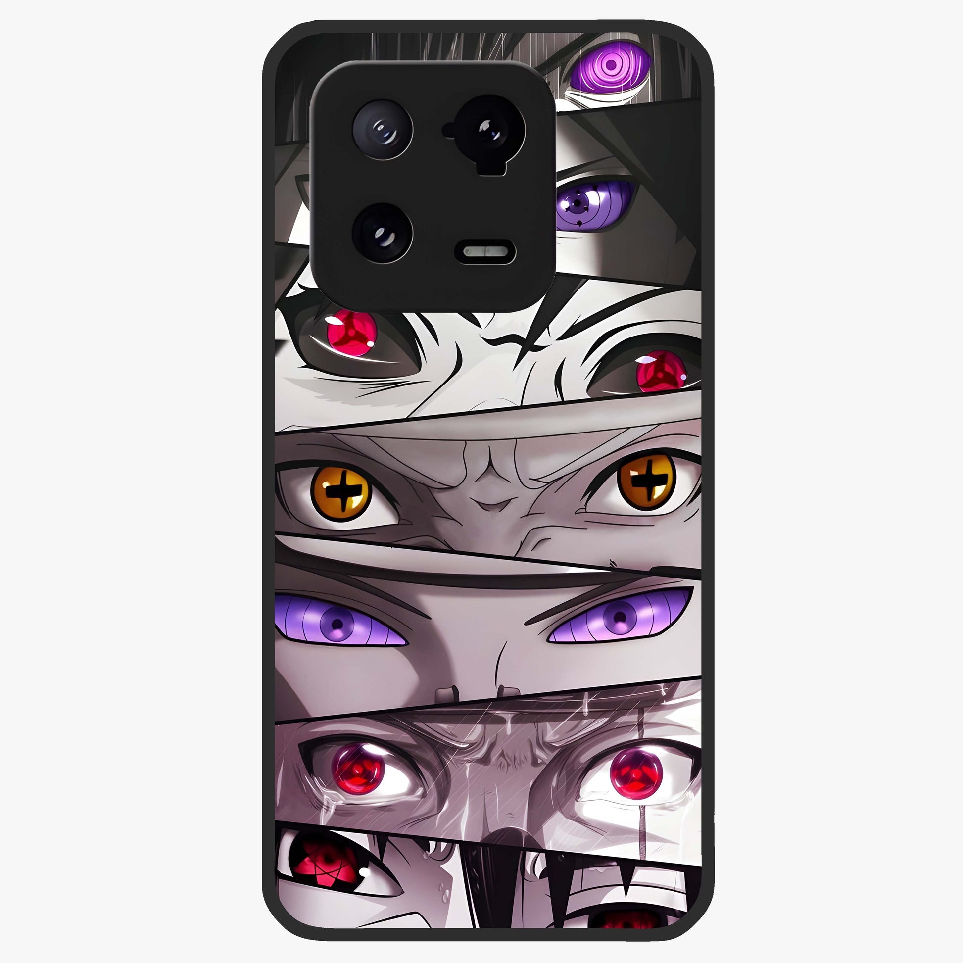 Eyes of Destiny Glass Case showing flat back view with striking eye themed artwork and glossy glass finish.