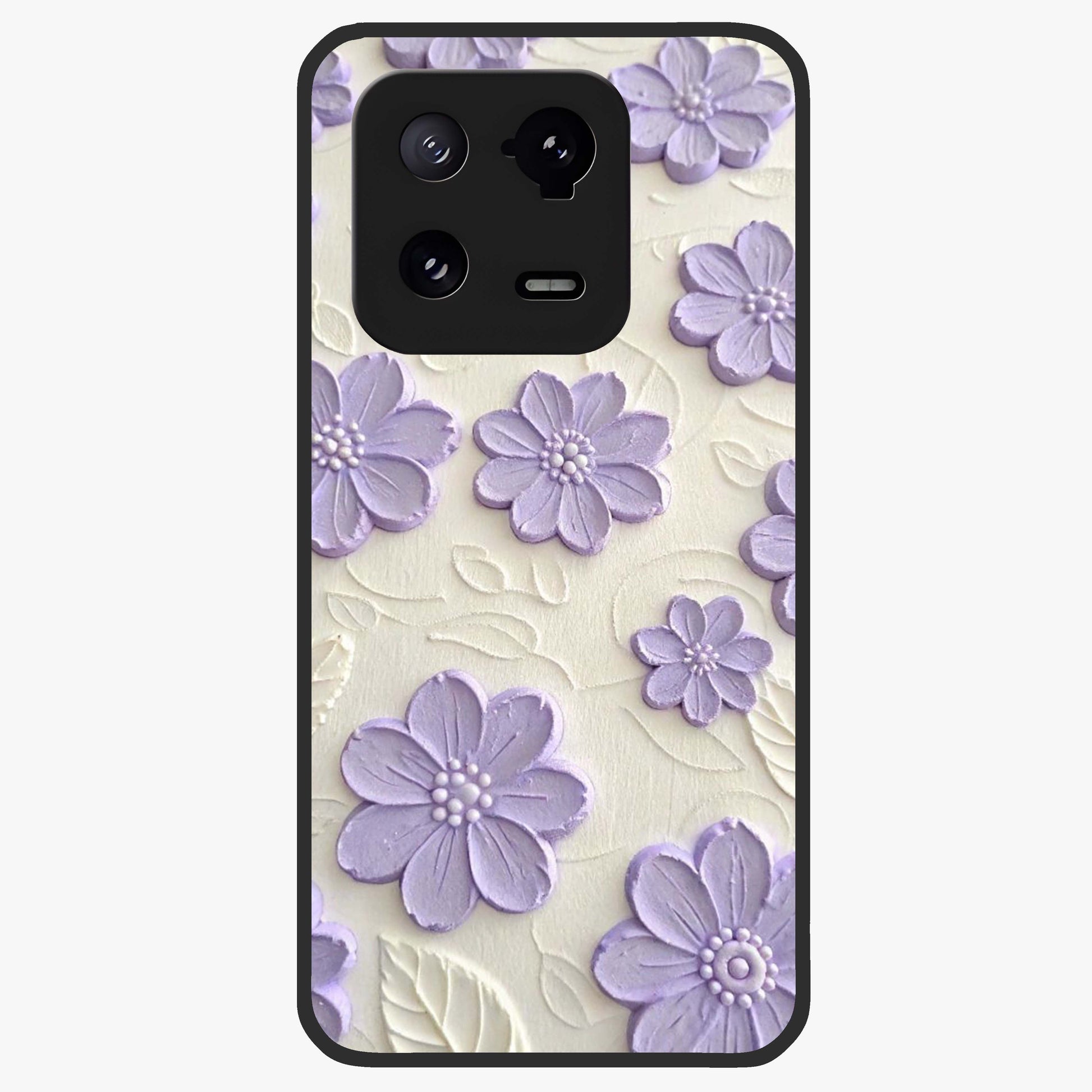 Floral Wall Art With Purple Flowers Glass Case showing flat back view with purple flower artwork and glossy glass finish.