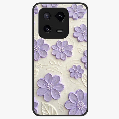 Floral Wall Art With Purple Flowers Glass Case showing flat back view with purple flower artwork and glossy glass finish.