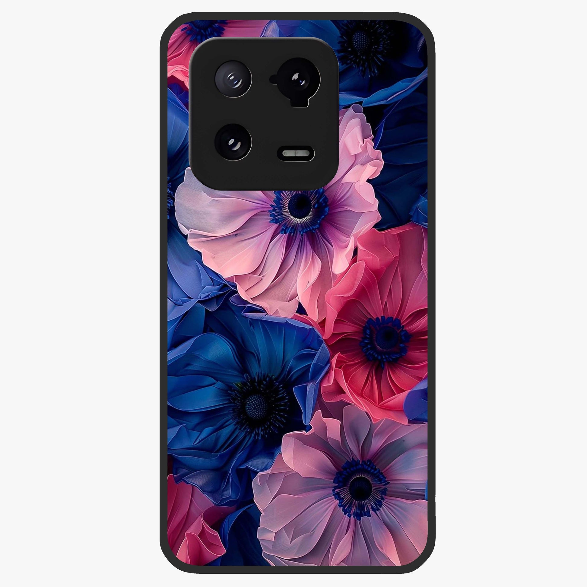 Flower Paper Art Pattern Glass Case showing flat back view with paper cut style floral artwork and glossy glass finish.