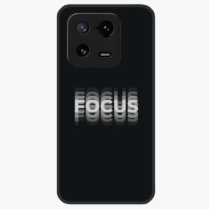 Focus Mode On Glass Case showing flat back view with bold motivational typography design and glossy glass finish.