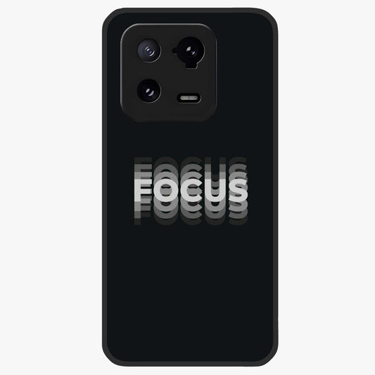 Focus Mode On Glass Case showing flat back view with bold motivational typography design and glossy glass finish.