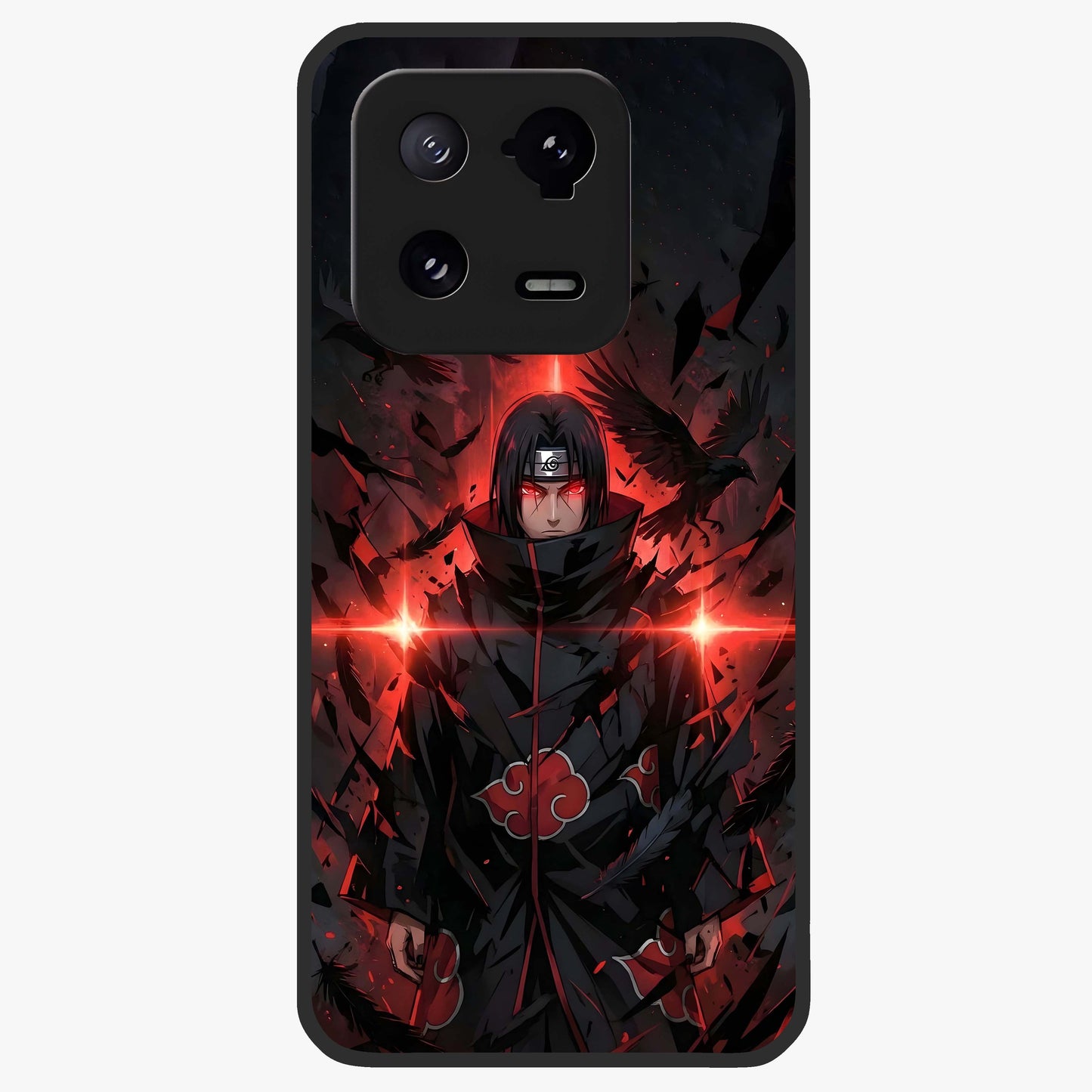 Focused Blade Discipline Glass Case showing flat back view with warrior sword themed artwork and glossy glass finish.