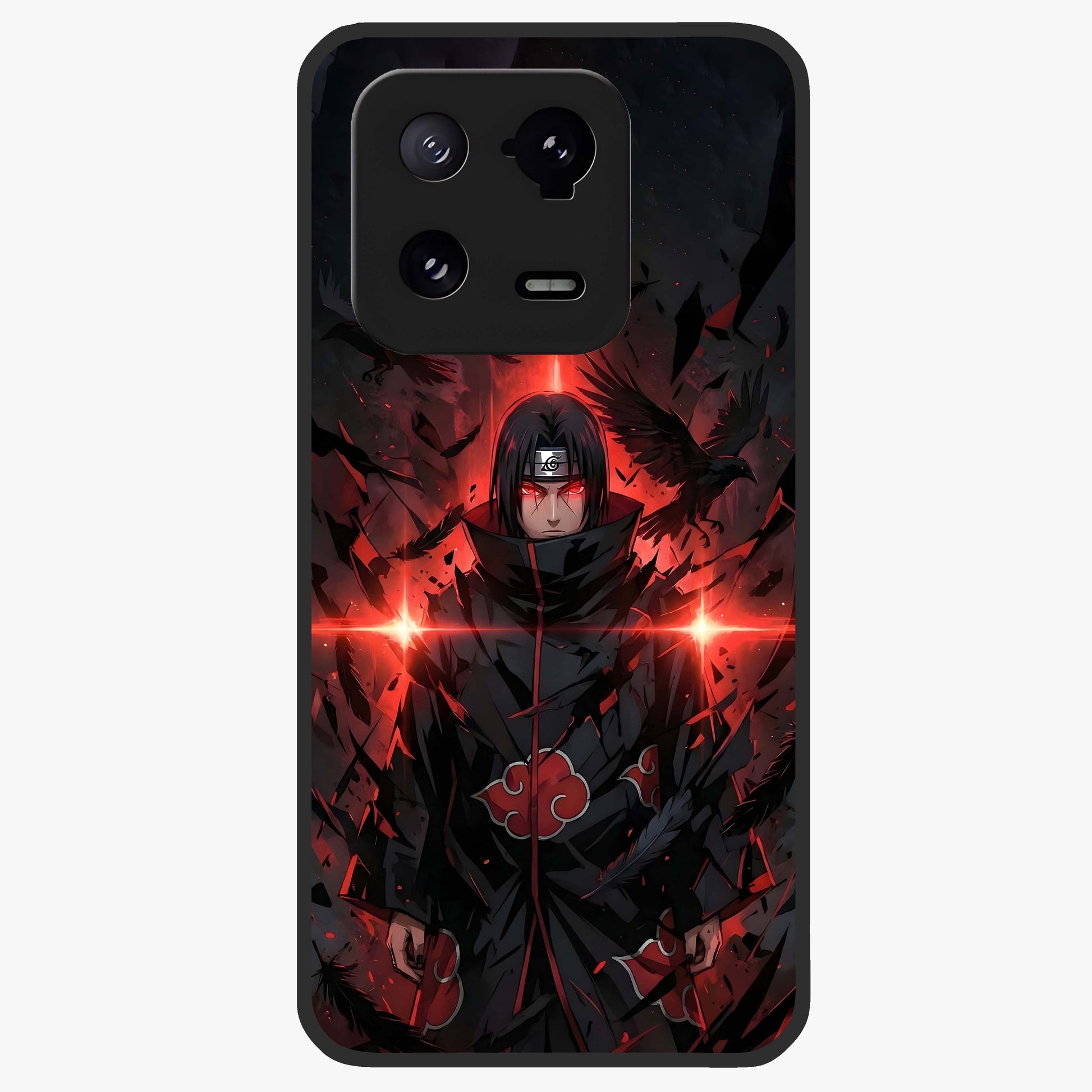 Focused Blade Discipline Glass Case showing flat back view with warrior sword themed artwork and glossy glass finish.
