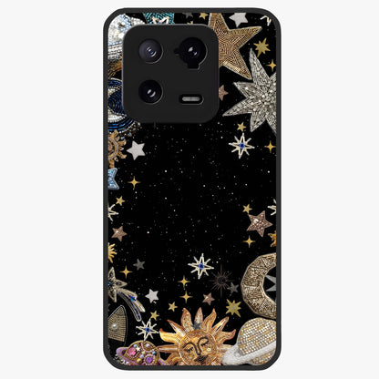Galactic Jewel Stars Glass Case showing flat back view with sparkling star jewel artwork and glossy glass finish.