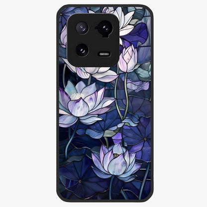 Gloss Petal Rush Glass Case showing flat back view with glossy flower petal artwork and smooth glass finish.