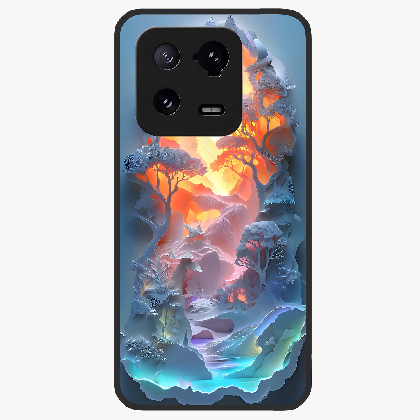 Glow Forest Portal Glass Case showing flat back view with glowing forest portal artwork and glossy glass finish.