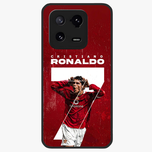 Goal Celebration Legacy Glass Case showing flat back view with football celebration inspired artwork and glossy glass finish.
