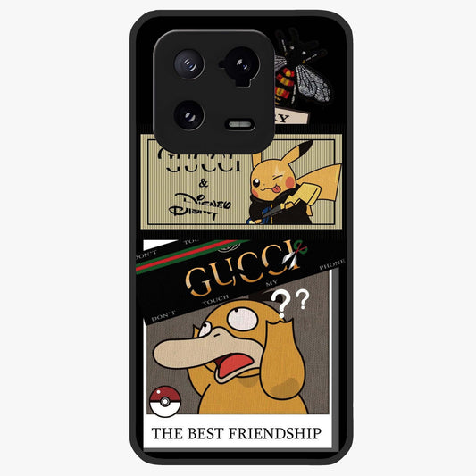 Gucci Play Mashup Glass Case showing flat back view with luxury inspired graphic artwork and glossy glass finish.