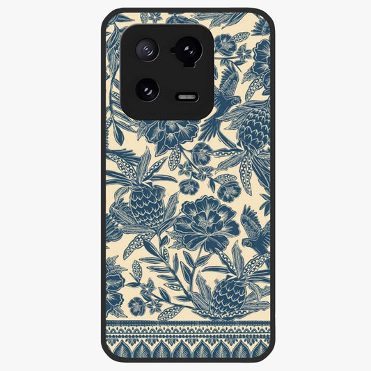 Heirloom Wild Bloom Glass Case showing flat back view with vintage inspired wild flower artwork and glossy glass finish.