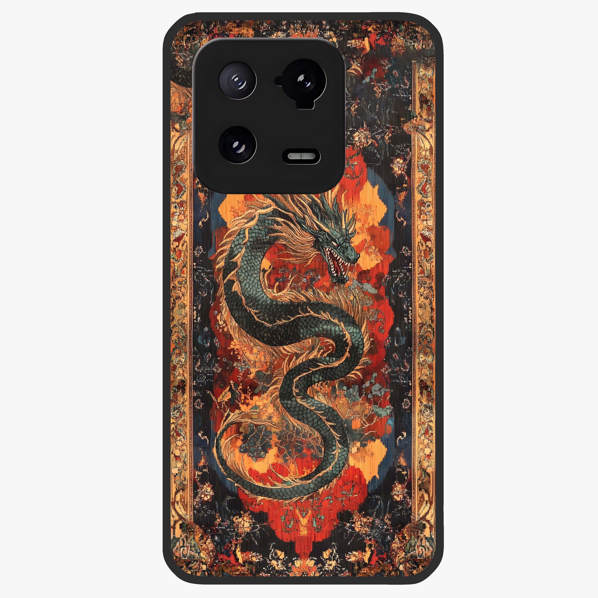 Inferno Dragon Soul Glass Case showing flat back view with fiery dragon artwork and glossy glass finish.