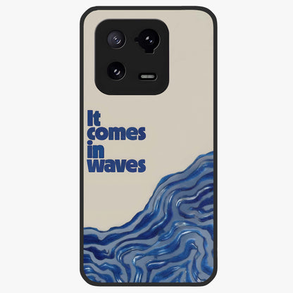 It Comes In Waves Quote Glass Case showing flat back view with inspirational wave themed quote artwork and glossy glass finish.