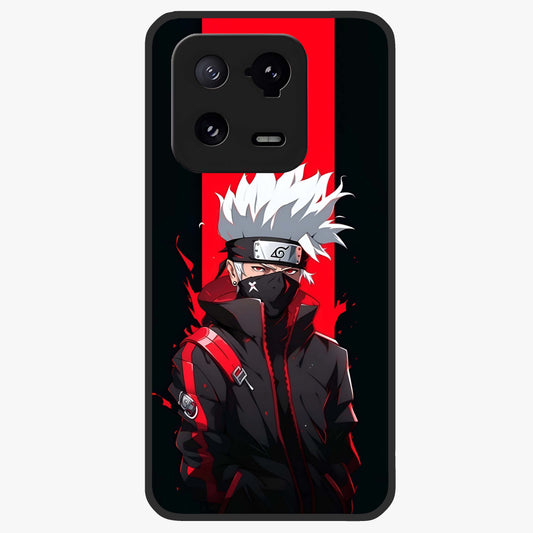 Kakashi Scarlet Shadow Glass Case showing flat back view with powerful anime ninja artwork and glossy glass finish.