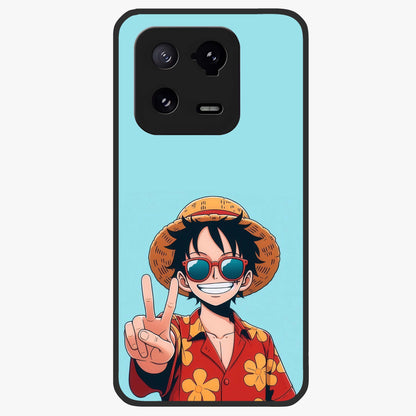 Luffy Summer Anime Vibe Glass Case showing flat back view with vibrant anime character artwork and glossy glass finish.