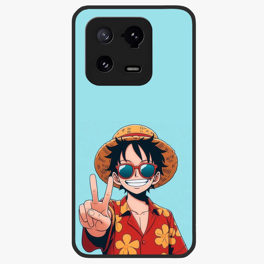 Luffy Summer Anime Vibe Glass Case showing flat back view with vibrant anime character artwork and glossy glass finish.