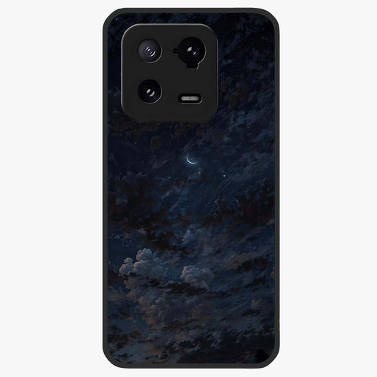 Lunar Veil Silence Glass Case showing flat back view with mystical moon veil artwork and glossy glass finish.