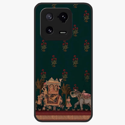 Macmerise Glass Case showing flat back view with stylish modern artwork and glossy glass finish.