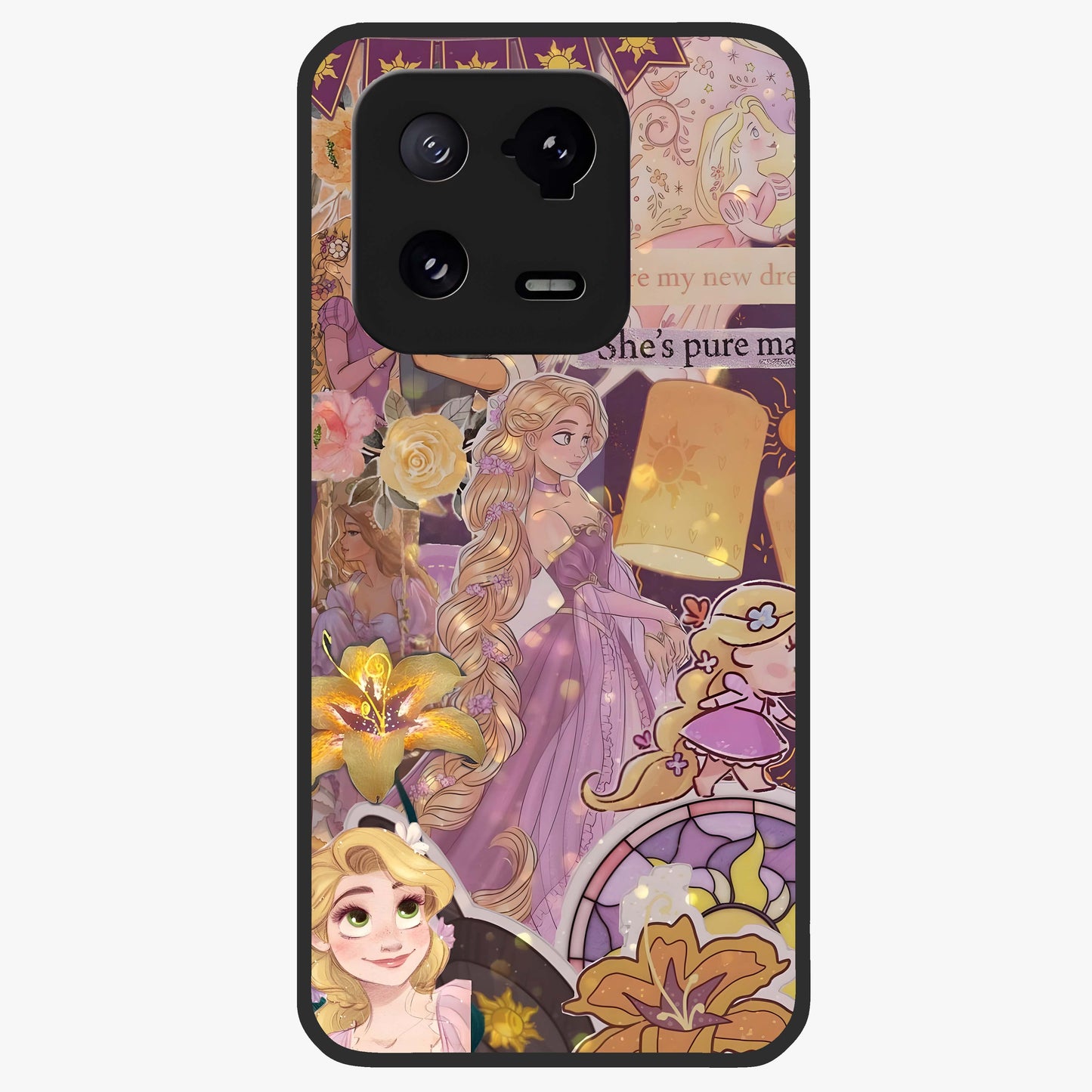 Magical Tangled Dream Glass Case showing flat back view with dreamy tangled artwork and glossy glass finish.