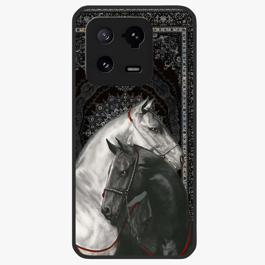 Majestic Ride Legacy Glass Case showing flat back view with powerful automotive inspired artwork and glossy glass finish.