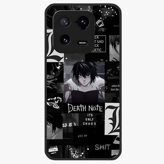 Midnight Chaos Mind Glass Case showing flat back view with abstract dark themed artwork and glossy glass finish.