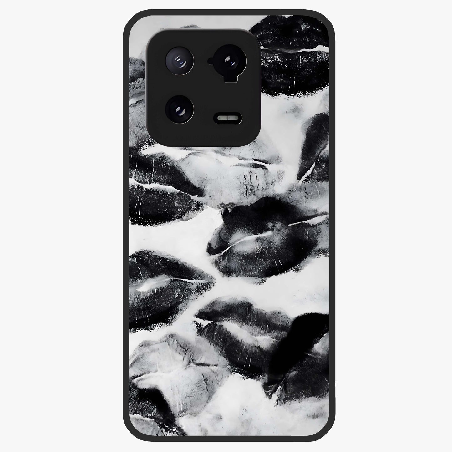 Midnight Kiss Marks Glass Case showing flat back view with lipstick kiss mark artwork and glossy glass finish.