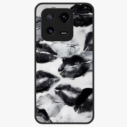 Midnight Kiss Marks Glass Case showing flat back view with lipstick kiss mark artwork and glossy glass finish.
