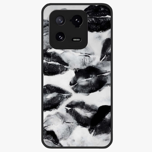 Midnight Kiss Marks Glass Case showing flat back view with lipstick kiss mark artwork and glossy glass finish.