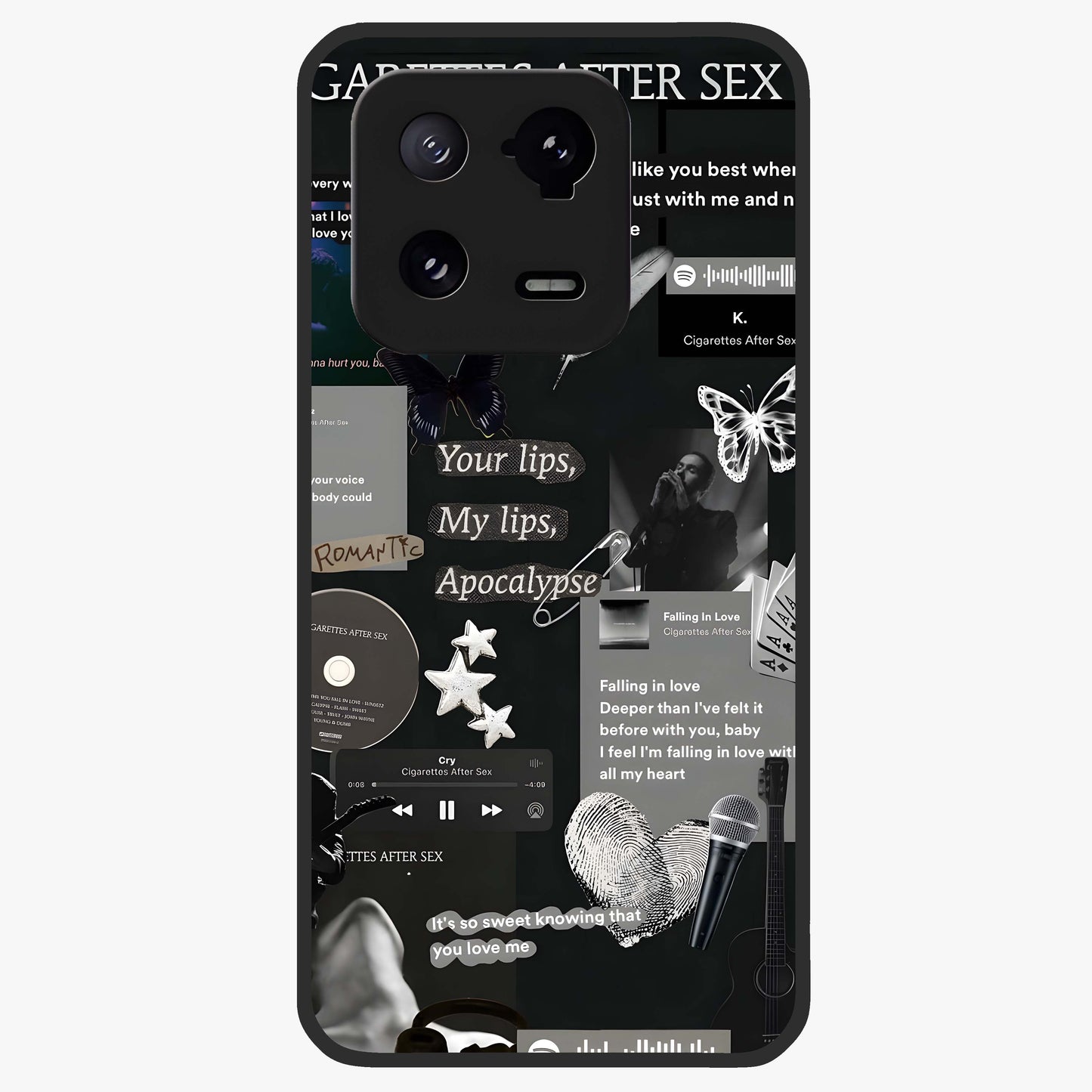 Midnight Love Echo Glass Case showing flat back view with romantic midnight themed artwork and glossy glass finish.