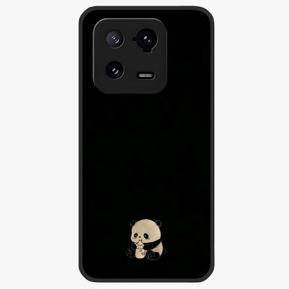 Midnight Panda Love Glass Case showing flat back view with cute panda themed artwork and glossy glass finish.