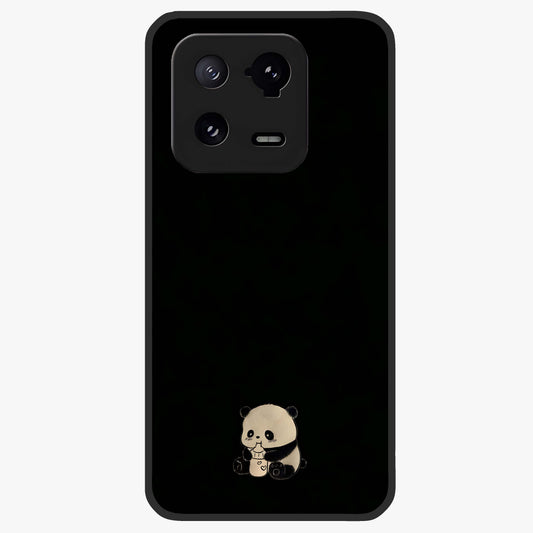 Midnight Panda Love Glass Case showing flat back view with cute panda themed artwork and glossy glass finish.