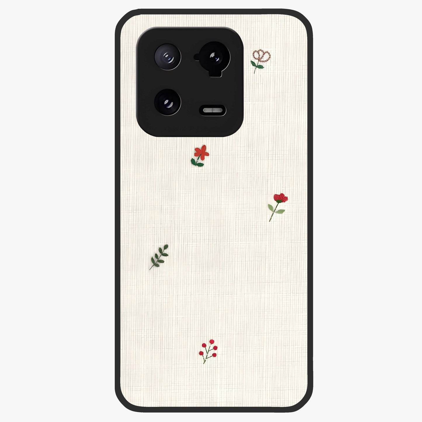 Minimal Petal Whispers Glass Case showing flat back view with soft minimal floral artwork and glossy glass finish.