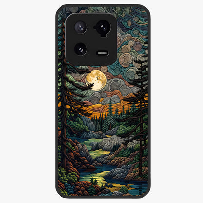 Moonlight Forest Dream Glass Case showing flat back view with mystical forest moonlight artwork and glossy glass finish.