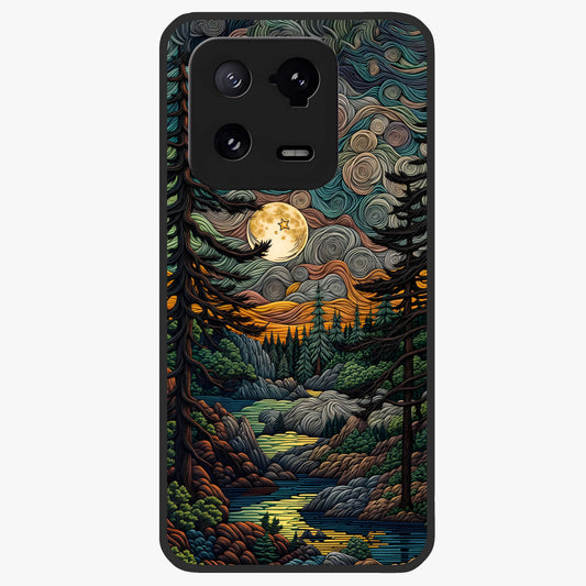 Moonlight Forest Dream Glass Case showing flat back view with mystical forest moonlight artwork and glossy glass finish.
