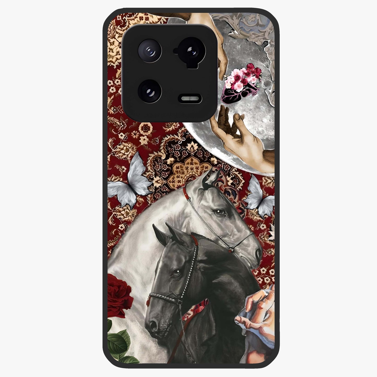 Moonlit Royal Stallion Glass Case showing flat back view with majestic horse under moonlight artwork and glossy glass finish.