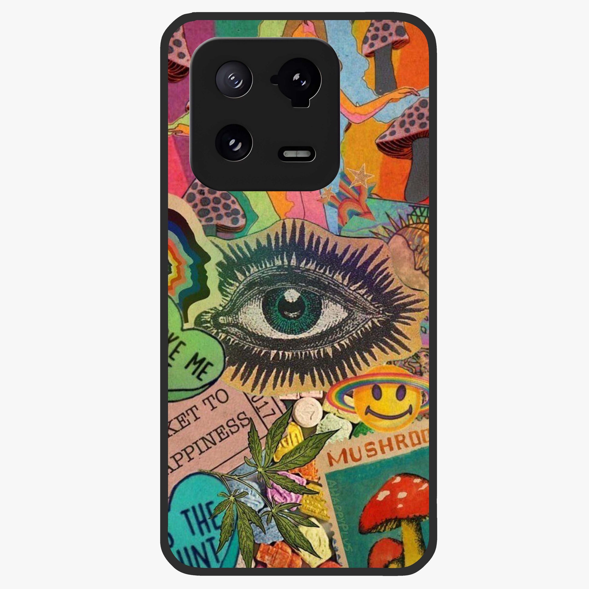 Mystic Eye Wonderland Glass Case showing flat back view with mystical eye themed artwork and glossy glass finish.