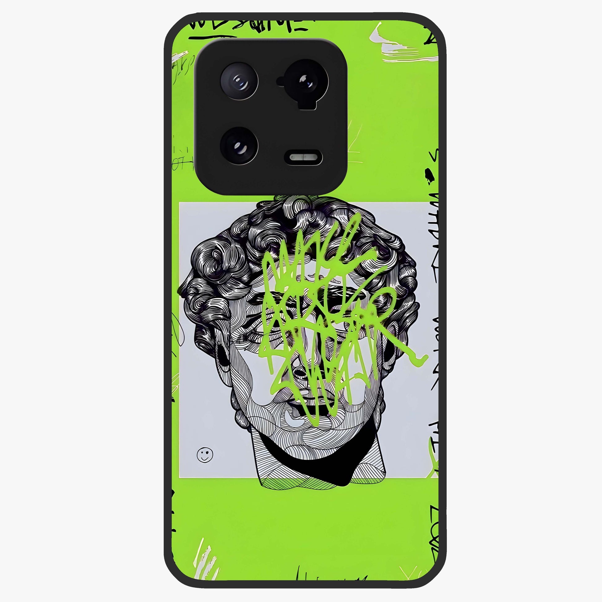 Neo Graffiti Rebellion Glass Case showing flat back view with vibrant graffiti artwork and glossy glass finish.