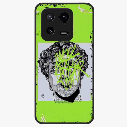 Neo Graffiti Rebellion Glass Case showing flat back view with vibrant graffiti artwork and glossy glass finish.
