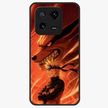 Nine Tails Legacy Glass Case showing flat back view with powerful nine-tailed fox inspired artwork and glossy glass finish.