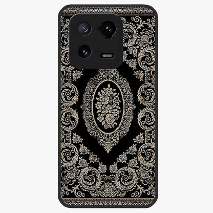 Noir Bloom Elegance Glass Case showing flat back view with elegant dark floral artwork and glossy glass finish.