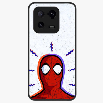 Omg Spiderman Glass Case showing flat back view with bold superhero inspired artwork and glossy glass finish.