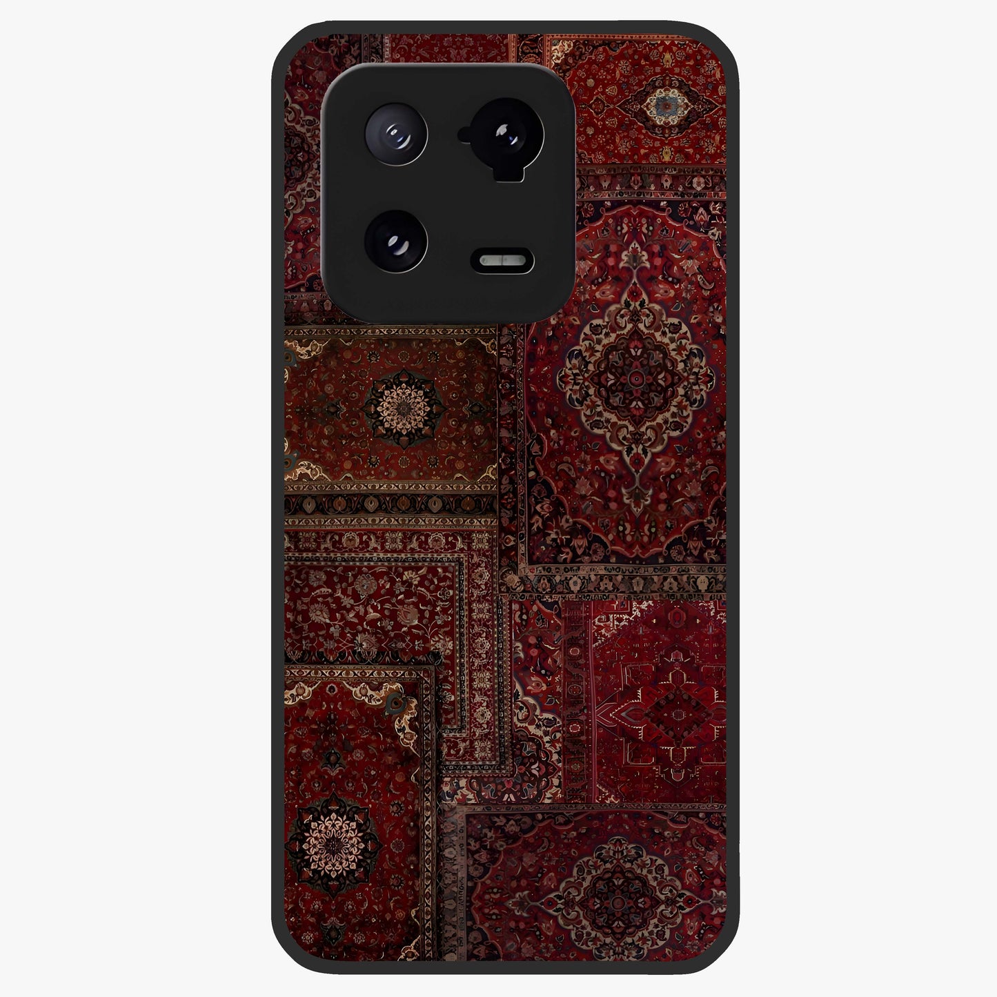 Persian Velvet Tale Glass Case showing flat back view with luxurious Persian velvet pattern artwork and glossy glass finish.