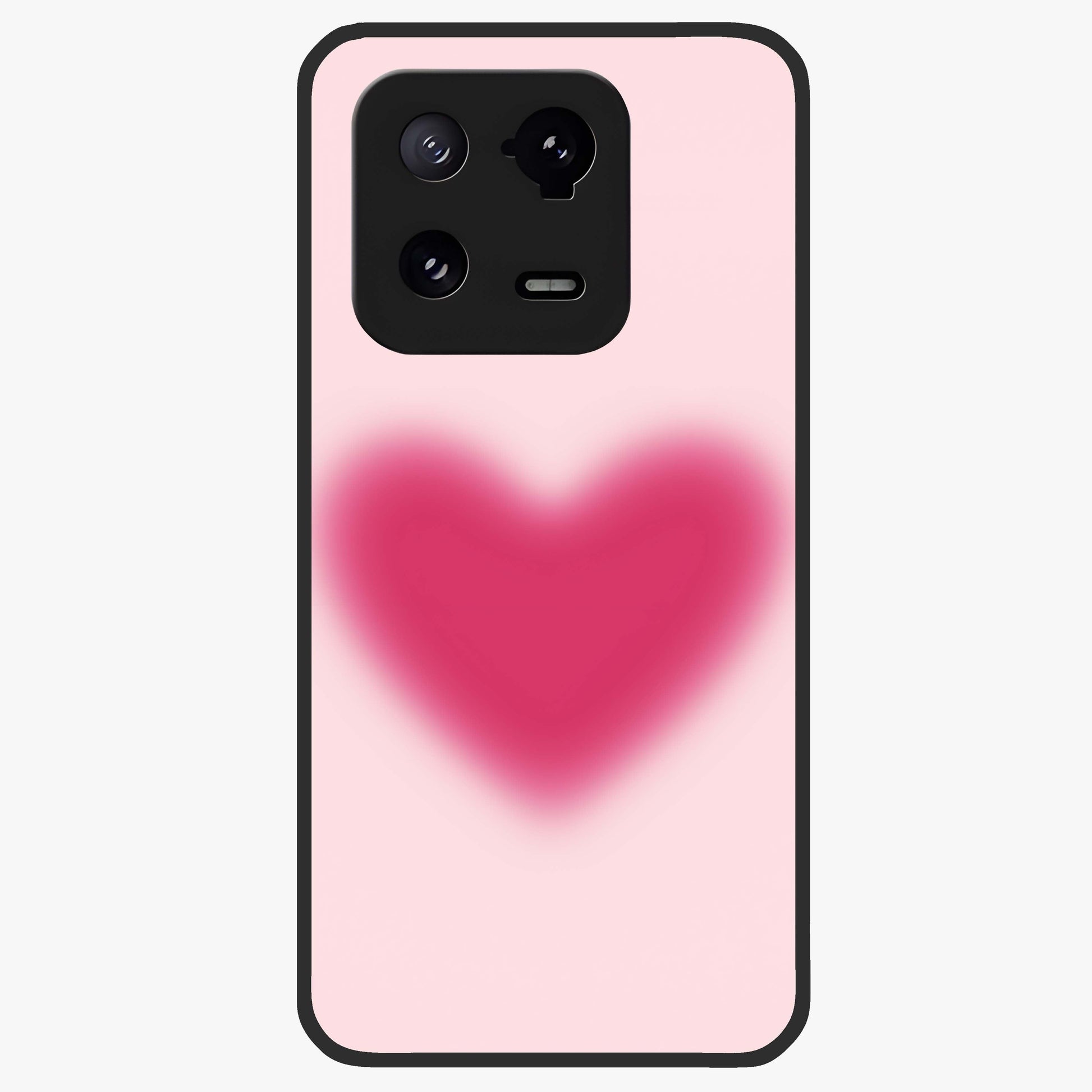 Pink Aura Heart Glass Case showing flat back view with glowing heart artwork and glossy glass finish.