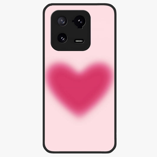 Pink Aura Heart Glass Case showing flat back view with glowing heart artwork and glossy glass finish.