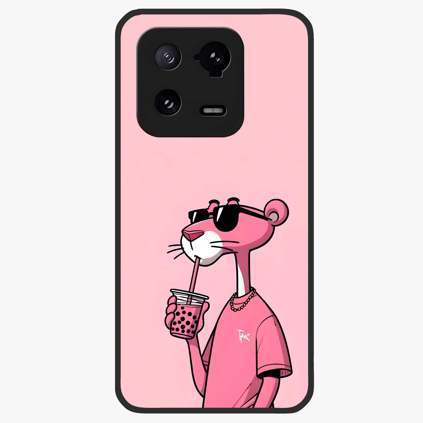 Pink Panther Glass Case showing flat back view with iconic pink panther artwork and glossy glass finish.
