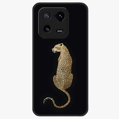 Regal Leopard Glass Case showing flat back view with bold leopard artwork and glossy glass finish.